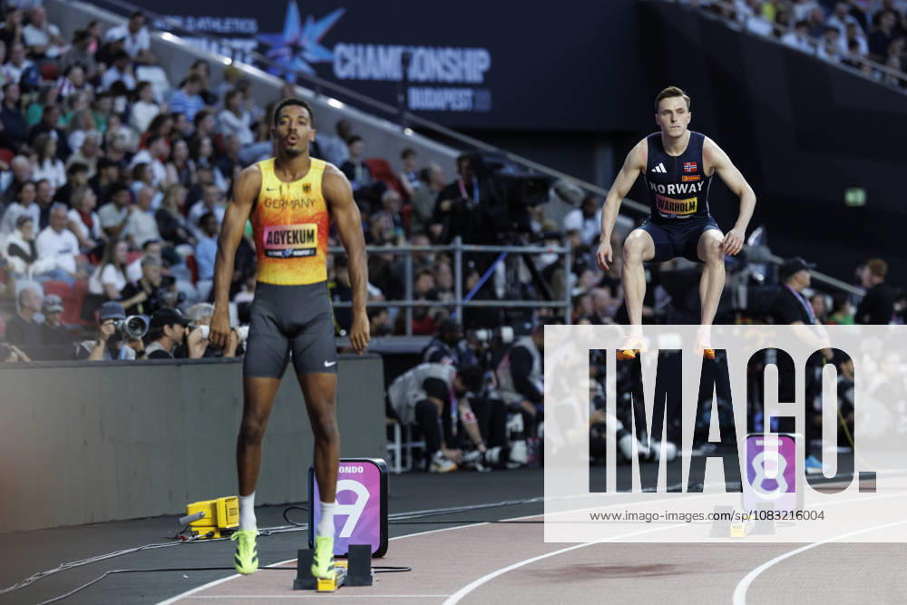 Karsten WARHOLM (NOR Norway 400 Meter Hurdles) jumps before the start of the 400m hurdles final during the World Athletics Ultimate Championship at Gyula Zsivotzky National Athletics Centre on September 13, 2026 in Budapest, Hungary. Hungary