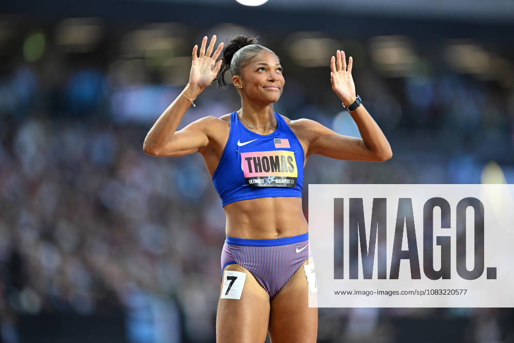 World Athletics Ultimate Championship - Budapest: Day Three BUDAPEST, HUNGARY - SEPTEMBER 13: Gabrielle Thomas of United States celebrates her victory after the Women s 200m Semi-Final during Day 3 of the World Athletics Ultimate Championship at National Athletics Centre in Budapest, Hungary on September 13, 2026. Mustafa Yalcin Anadolu Budapest Hungary. Editorial use only. Please get in touch for any other usage.