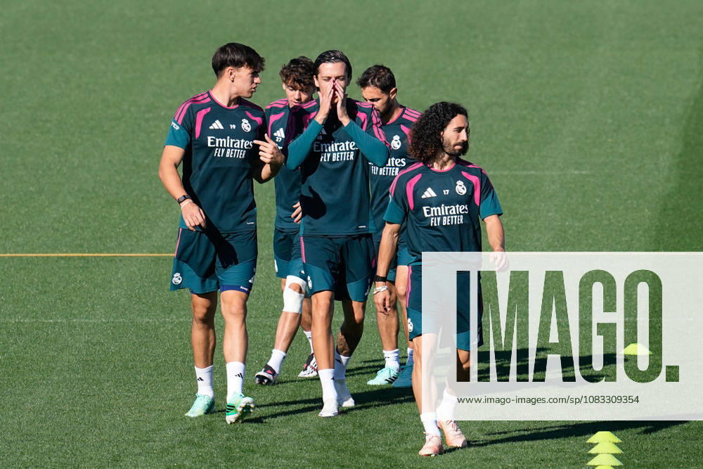 Marc Cucurella, Alvaro Carreras and Carlos Espi during the training day of Real Madrid ahead the Spanish League, LaLiga EA Sports, football match against Elche CF at Ciudad Deportiva Real Madrid on September 14, 2026, in Valdebebas, Madrid, Spain. Real Madrid Training And press conference, PK, Pressekonferenz - Laliga Ea Sports - ZUMAa181 20260914_zaa_a181_037