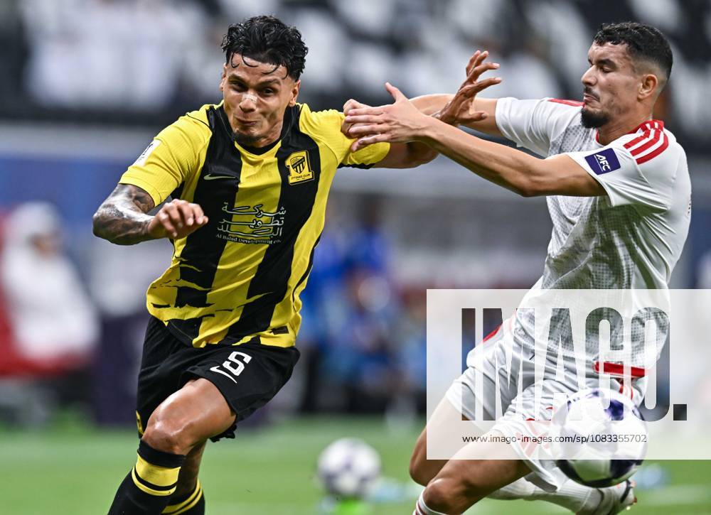 (260915) -- AL KHOR, Sept. 15, 2026 -- Nassim Benaissa (R) of Al Shamal SC vies with Rios Montoya of Al Ittihad Club during the AFC Champions League Elite football match between Qatar s Al Shamal SC and Saudi Arabia s Al Ittihad Club at Al Bayt Stadium in Al Khor, Qatar, Sept. 14, 2026. (Photo by Xinhua) (SP)QATAR-AL KHOR-FOOTBALL-AFC CHAMPIONS LEAGUE ELITE-AL SHAMAL VS AL ITTIHAD Nikku