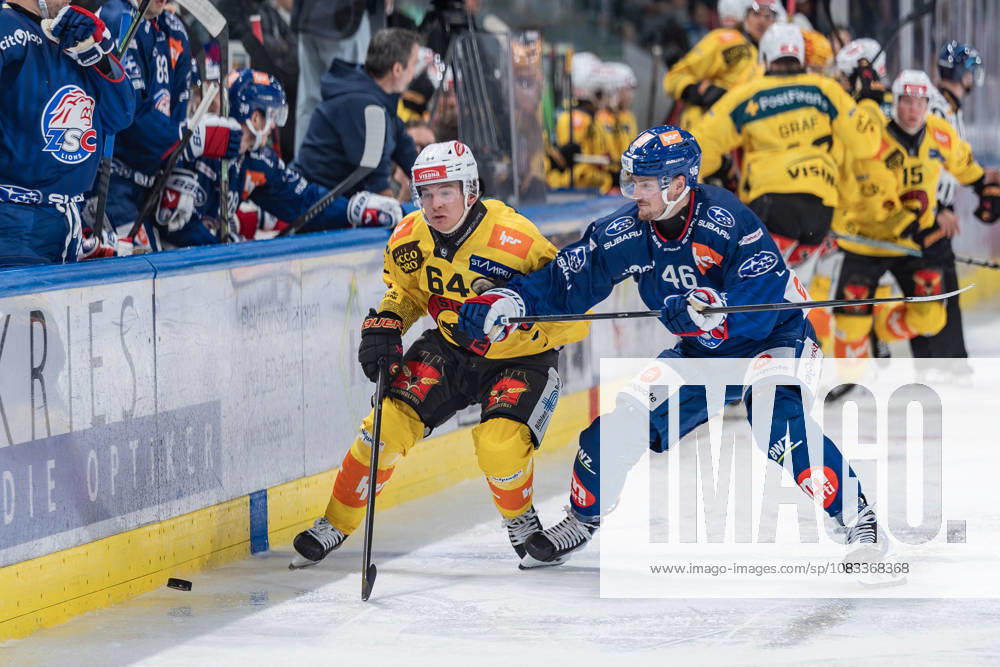 Zurich, Swiss Life Arena, National League: ZSC Lions vs. SC Bern, 64 Mats Alge (Bern), 46 Dean Kukan (ZSC Zurich), Swiss Life Arena, Zurich, Switzerland