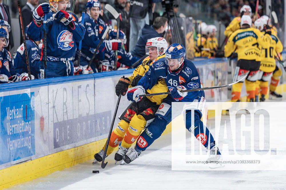 Zurich, Swiss Life Arena, National League: ZSC Lions vs. SC Bern, 46 Dean Kukan (ZSC), 64 Mats Alge (Bern), Zurich, Swiss Life Arena, Zurich, Switzerland