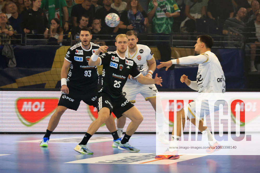GER Germany, Handball, EHF Champions League, September 16, 2026, 2026–2027 season, Berlin, Fuechse Berlin vs. Veszprém HC, Mijajlo Marsenic (Fuechse Berlin) 93, Matthes Langhoff (Fuechse Berlin) 25, Hugo Descat (Veszprém) 9, nordphoto GmbH, Engler Berlin, Max Schmeling Hall, Berlin, Germany