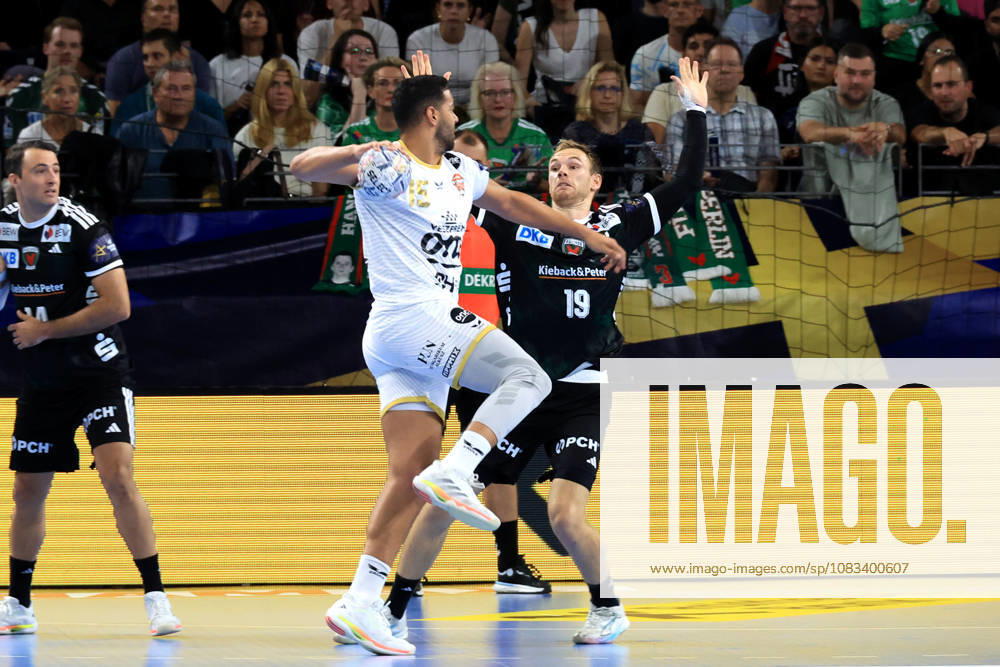 GER Germany, Handball, EHF Champions League, September 16, 2026, 2026–2027 season, Berlin, Fuechse Berlin vs. Veszprém HC, Mathias Gidsel (Fuechse Berlin) 19, , Ahmed Hesham (Veszprém) 15, nordphoto GmbH, Engler Berlin, Max Schmeling Hall, Berlin, Germany