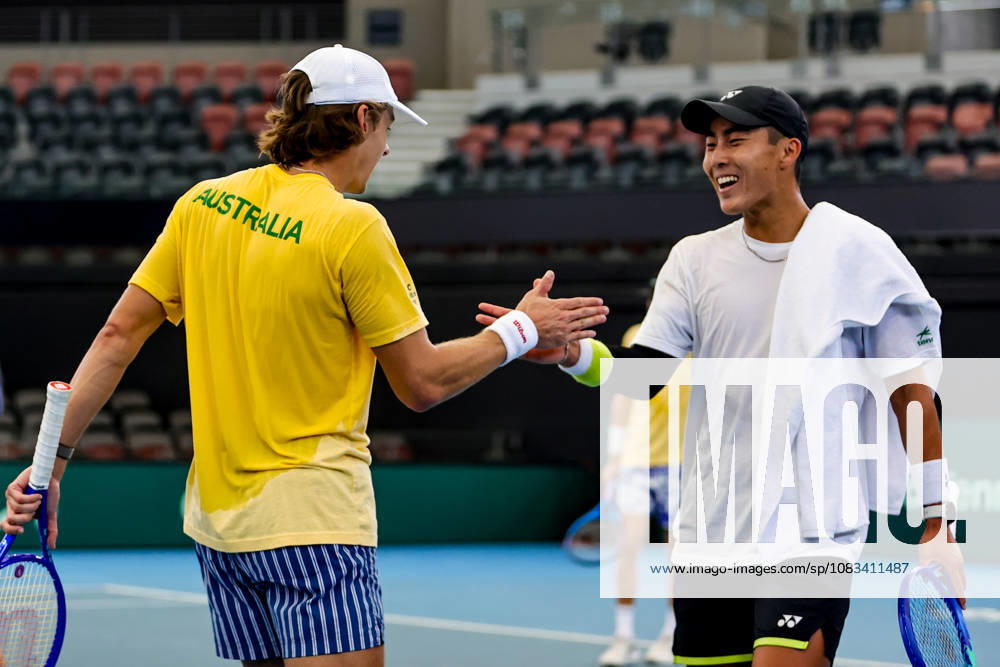 Davis Cup Tennis - Australia Team Training 1 in Brisbane, Australia - 17 SEP 2026. Alex De Minaur and Rinky Hijikata seen after their practice match at Pat Rafter Arena . Australian Davis Cup Team training prior to their World Group I tie versus Poland. The Round is being held at Pat Rafter Arena. Brisbane Australia