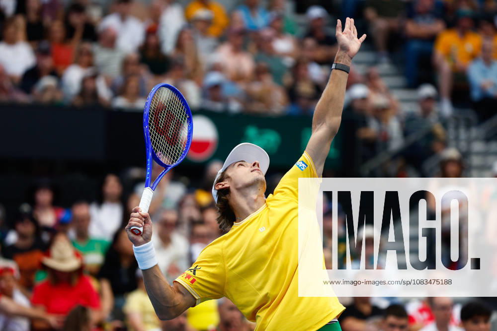 TENNIS DAVIS CUP AUSTRALIA POLAND, Alex de Minaur of Australia serves during the Davis Cup match between Australia and Poland at Pat Rafter Arena in Brisbane, Saturday, September 19, 2026. ( NO ARCHIVING,