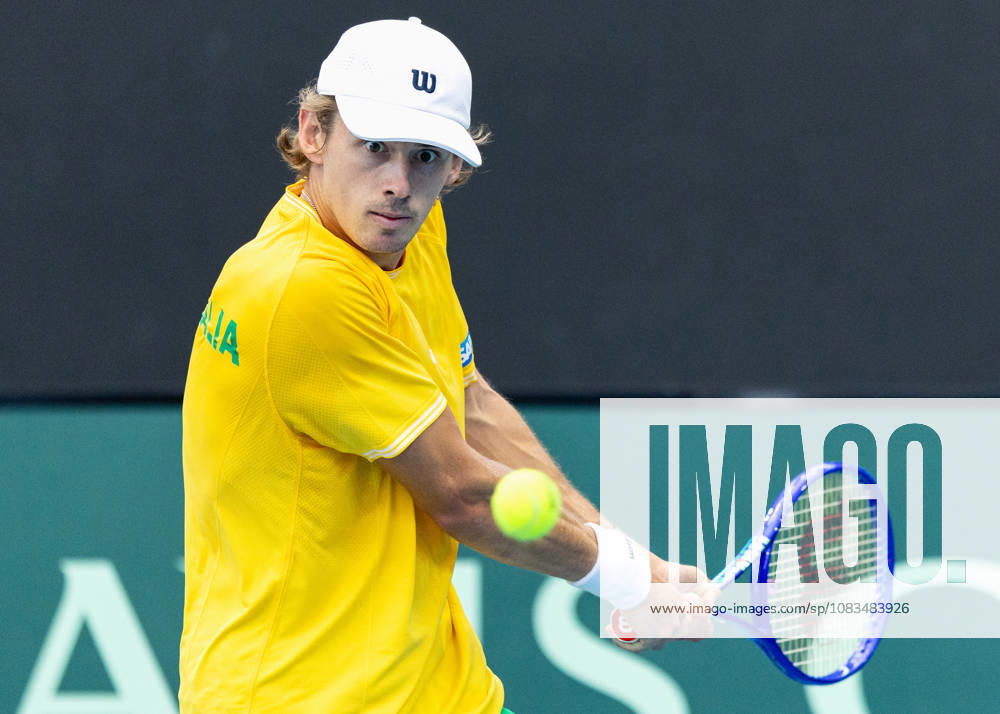 ALEX DE MINAUR of Australia plays a backhand during the first singles match against Maks Kasnikowski of Poland in the Davis Cup World Group 1 tie between Australia and Poland. Brisbane Australia - ZUMAt173 20260919_zsp_t173_002