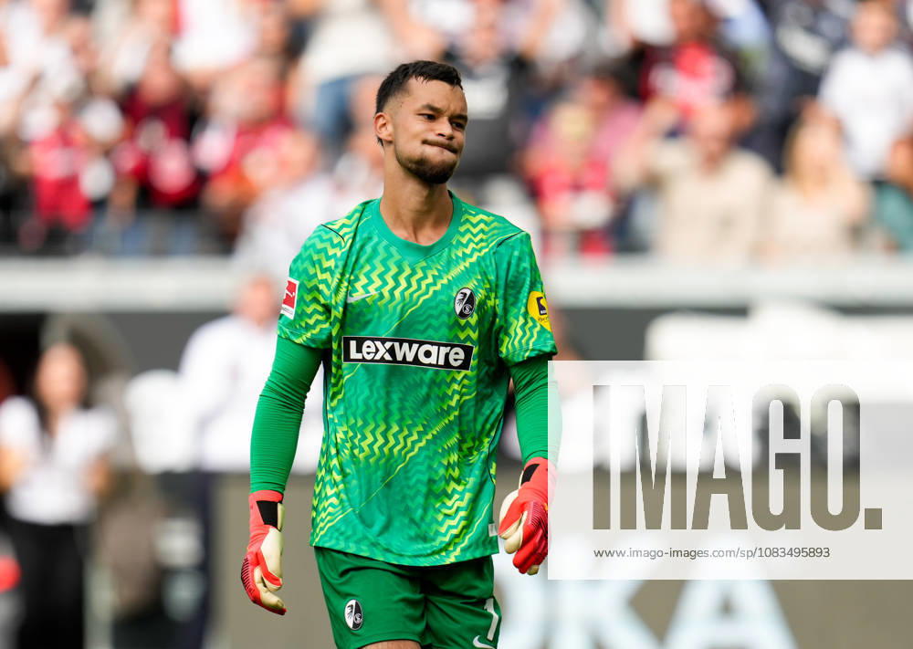 Mio Backhaus of SC Freiburg, 1, reacts after conceding a goal, GER, Eintracht Frankfurt vs. SC Freiburg, Bundesliga 1, Matchday 4, 2026–27 season, Deutsche Bank Park, Frankfurt, September 19, 2026. DFL regulations prohibit any use of photographs as image sequences and or quasi-video. Eintracht Frankfurt vs. SC Freiburg, Bundesliga 1, Matchday 4, 2026–27 season, September 19, 2026, Frankfurt am Main