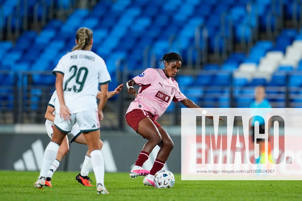 Amon Rebecca Grace Elloh of VCF Femenino drives the ball during the Spanish Women League, Liga F, football match between Real Madrid and Valencia CF at Alfredo Di Stefano stadium on September 19, 2026, in Valdebebas, Madrid, Spain. Real Madrid V Valencia CF - Liga F - ZUMAa181 20260919_zaa_a181_437
