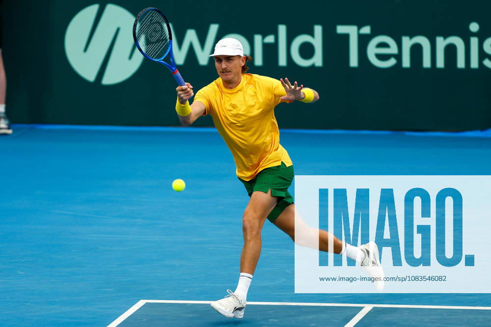 TENNIS DAVIS CUP AUSTRALIA POLAND, Max Purcell of Australia plays a forehand during a Doubles match against Jan Zielinski and Karol Drzewiecki of Poland during the Davis Cup match between Australia and Poland at Pat Rafter Arena in Brisbane, Sunday, September 20, 2026. ( NO ARCHIVING,
