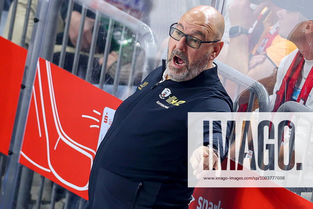 Ice Hockey, DEL, Kölner Haie vs. Eisbären Berlin, Matchday 3, 2026–27 Season, Lanxess Arena, Cologne; Head Coach Eric Dubois of Eisbären Berlin gesturing from the sidelines, North Rhine-Westphalia, Germany