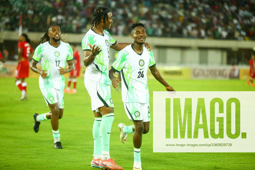 Moses Usor, Alex Iwobi, Onyemaechi Bruno, Nigeria during the PAMOJA 2027 Africa Cup of Nations (AFCON) qualifier match between Nigeria and Madagascar at Godswill Akpabio Stadium on September 25, 2026 in Uyo, Nigeria. Photo by Nsidibe Akpan