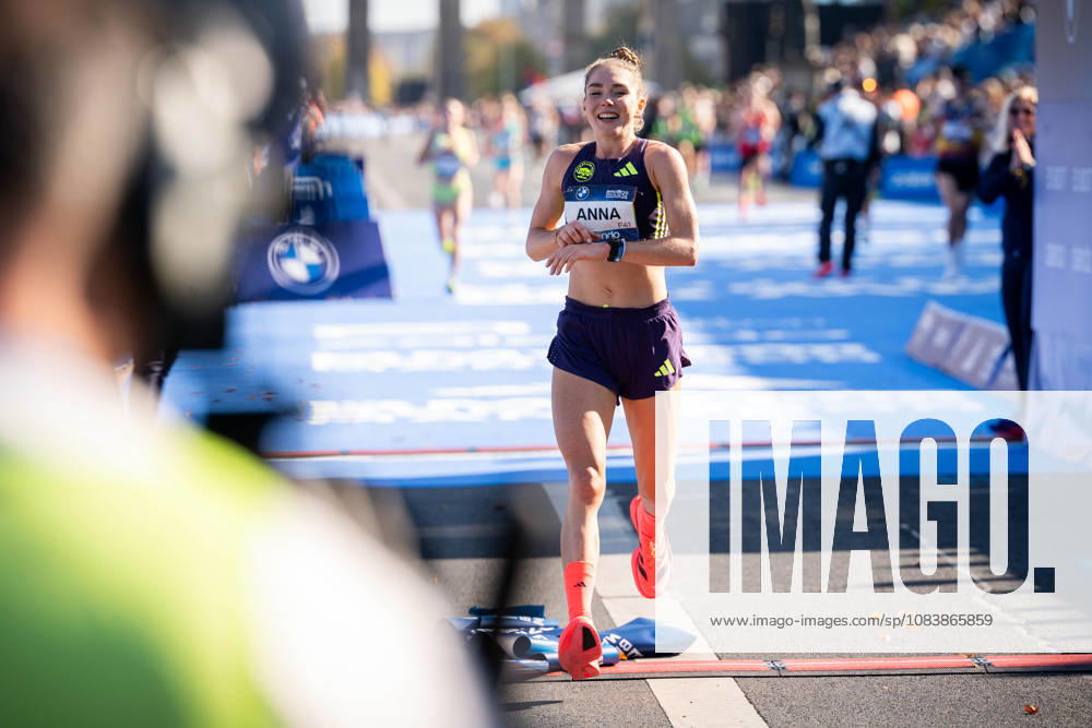 Anna Langerwisch (GER, Marathon Team Berlin) at the Finish by the 52. BMW Berlin Marathon at Berlin on September 27, 2026 in Berlin, Germany.