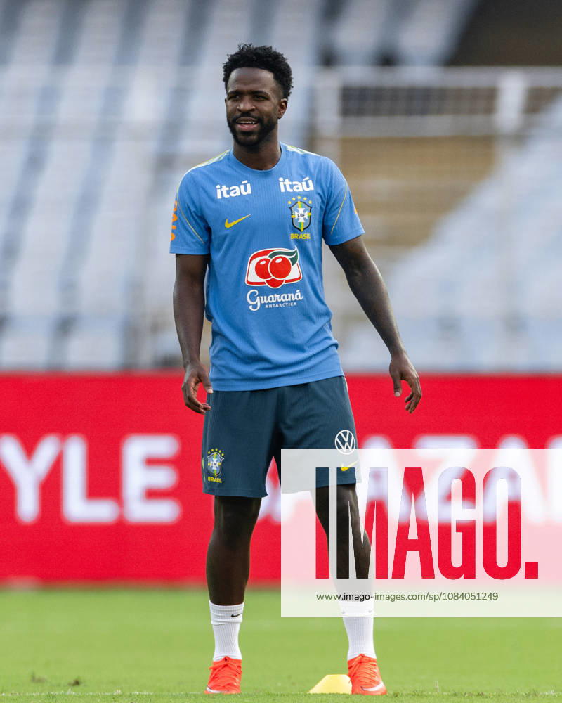 Vinicius Junior of Brazil looks on during pre match trainning session a head of the India football friendly 2026 match between India and Brazil at the Vivekananda Yuba Bharati Krirangan (VYBK) Stadium in Kolkata, India on 2nd October, 2026