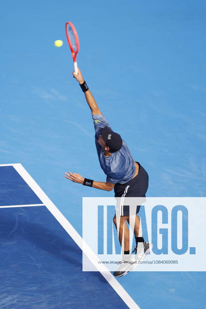 Matteo Arnaldi (Italy) serves against Carlos Alcaraz (Spain) during their Round of 16 match at the Kinoshita Group Japan Open Tennis Championships at Ariake Colosseum in Tokyo. The tournament runs from September 29 to October 6. Alcaraz won 7-6(6), 6-1. Tokyo Japan - ZUMAm191 20261003_aap_m191_052