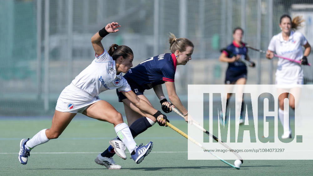 From left: Lucina von der Heyde (MHC), 2, Philine Drumm (BHC), 27, tackle, game scene, duel, tackle, tackling, dynamism, action, 03 10 2026, Mannheim, Germany, hockey, 1st Bundesliga, women’s, Mannheimer HC vs. Berliner HC