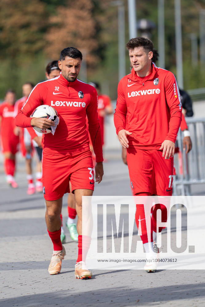 Friendly Match: SC Freiburg vs. FC Luzern, October 3, 2026—Vincenzo Grifo (SC Freiburg, 32) and Lukas Kübler (SC Freiburg, 17) on their way to the training field. Friendly Match: SC Freiburg vs. FC Luzern, Europa-Park Stadium, October 3, 2026 DFB and DFL regulations prohibit any use of photographs as image sequences and or quasi-video.