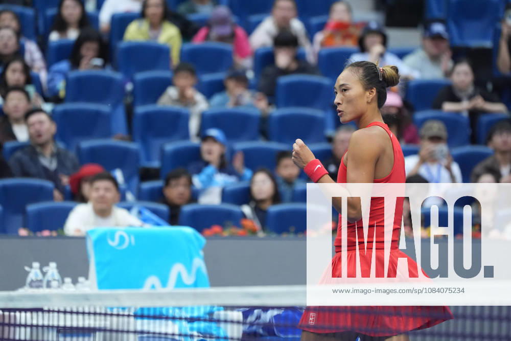 (261003) -- BEIJING, Oct. 3, 2026 -- Zheng Qinwen of China celebrates scoring while competing against Anna Kalinskaya of Russia during the women s singles second round match at 2026 China Open tennis tournament in Beijing, China, Oct. 3, 2026. ) (SP)CHINA-BEIJING-TENNIS-CHINA OPEN-WOMEN S SINGLES(CN) XiexHan