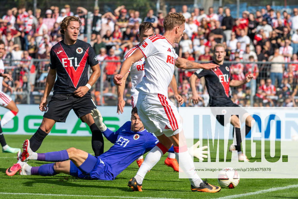 Sebastian Sebulonsen (1 FC Cologne, 28) passes the ball past Arne Schulz (Viktoria Cologne, 01) into the middle. FC Viktoria Cologne vs. FC Hansa Rostock, Soccer, 3rd Division, Matchday 5, 2026–2027 Season, September 11, 2026 DFL DFB regulations prohibit any use of photographs as image sequences and or quasi-video FC Viktoria Cologne vs. FC Hansa Rostock, soccer, 3rd League, Matchday 5, 2026–2027 season, September 11, 2026, Cologne