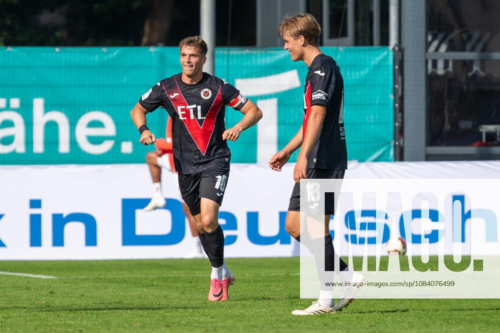 David Otto (Viktoria Cologne, No. 10) celebrates the goal that makes the score 2–1, while Tim Kloss (Viktoria Cologne, No. 18) looks on. FC Viktoria Cologne vs. FC Hansa Rostock, Soccer, 3. Liga, Matchday 5, 2026–2027 season, September 11, 2026 DFL DFB regulations prohibit any use of photographs as image sequences and or quasi-video. FC Viktoria Cologne vs. FC Hansa Rostock, soccer, 3rd Division, Matchday 5, 2026–2027 season, September 11, 2026, Cologne