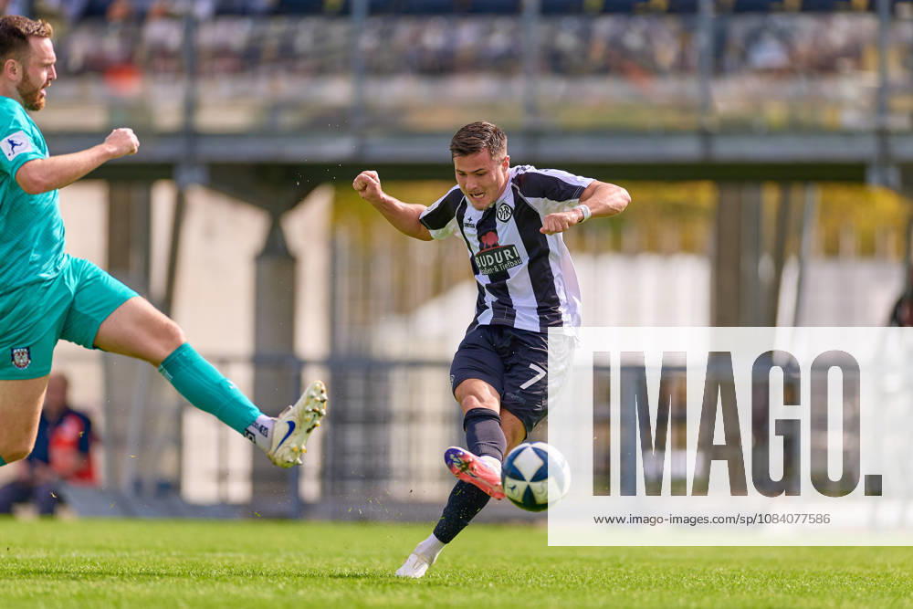 Tim Weissmann, FSV Frankfurt, 04, shot on goal by Michael Kleinschrodt, VfR Aalen, 09 GER, VfR Aalen vs. FSV Frankfurt, soccer, Regionalliga Southwest Men, Matchday 10, 2026–2027 season, October 3, 2026 GER, VfR Aalen vs. FSV Frankfurt, Soccer, Regionalliga Southwest Men, Matchday 10, 2026–2027 Season, October 3, 2026 Aalen
