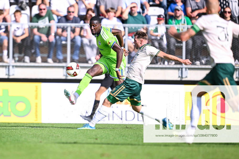 Soccer, 2026–2027 Season, Friendly Match, SC Austria Lustenau vs. FC Schalke 04, Bryan Lasme (FC Schalke 04), Niklas Pertlwieser (SC Austria Lustenau) xRHR PHOTO YYx
