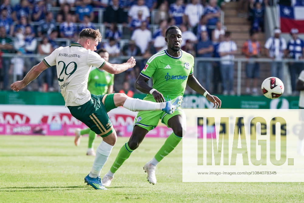 Soccer Austria Friendly Match 2025 2026 03 10 2026 SC Austria Lustenau vs. FC Schalke 04 SUN MINIMEAL Arena Lustenau, Austria Niklas Pertlwieser (Austria Lustenau), Bryan Lasme (Schalke 04)