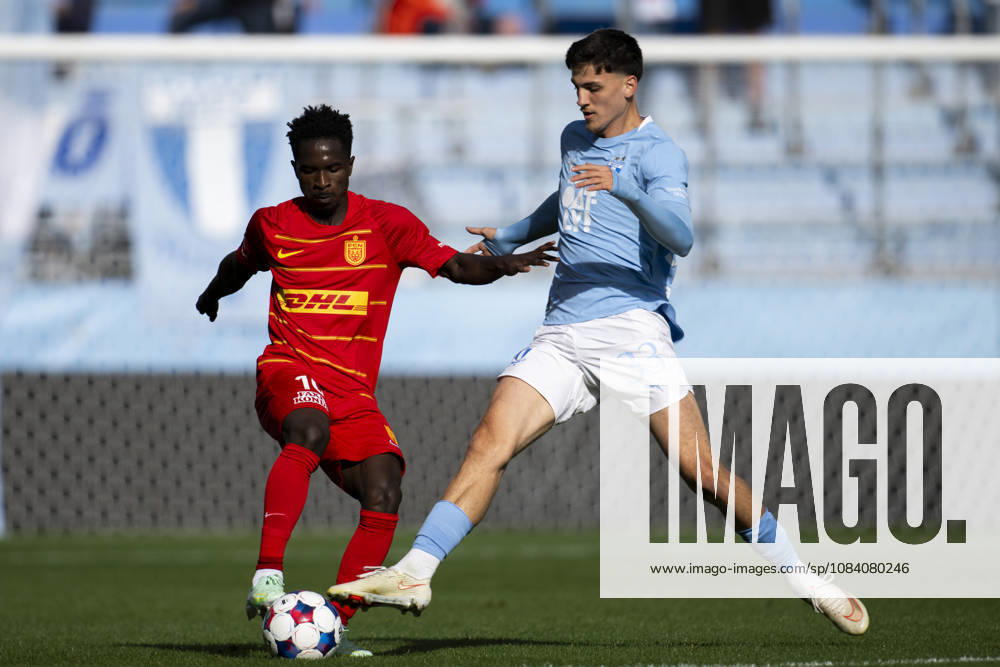 Leon da Silva of Malmö FF and Prince Junior of FC Nordsjälland during the friendly match between Malmö FF and FC Nordsjälland on October 3, 2026 in Malmö. Photo by Avdo Bilkanovic, BILDBYRAN COP 115 AB0391. soccer, football, fotball, practice match, friendly match, Malmö FF, FC Nordsjälland, bbeng