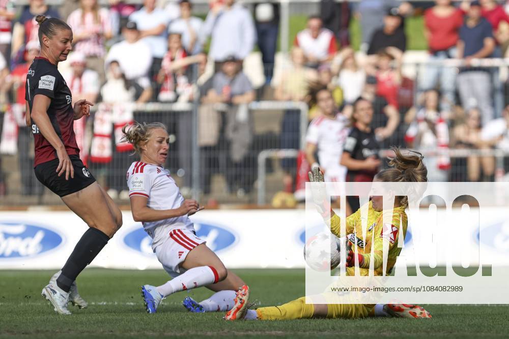 Julia Stierli of SC Freiburg, Pauline Bremer of 1. FC Köln, and goalkeeper Anna Reimann of SC Freiburg in a tackle during the Women s Bundesliga match between 1. FC Köln and SC Freiburg, Franz Kremer Stadium on October 3, 2026, in Cologne, Germany. Photo by Oliver Kaelke, DeFodi Images. Julia Stierli of SC Freiburg, Pauline Bremer of 1. FC Köln and goalkeeper Anna Reimann of SC Freiburg battle for the ball during the Bundesliga match between 1. FC Köln and SC Freiburg at Franz Kremer Stadium on October 3, 2026 in Cologne, Germany. Photo by Oliver Kaelke, DeFodi Images. DFB and DFL regulations prohibit any use of photographs as image sequences and or quasi-video. Photo by Oliver Kaelke, DeFodi Images.