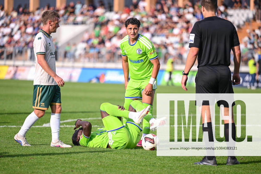 Soccer, 2026–2027 Season, Friendly Match, SC Austria Lustenau vs. FC Schalke 04, Paul Ndiaye of FC Schalke 04 lies on the ground injured, holding his leg, xRHR PHOTO YYx