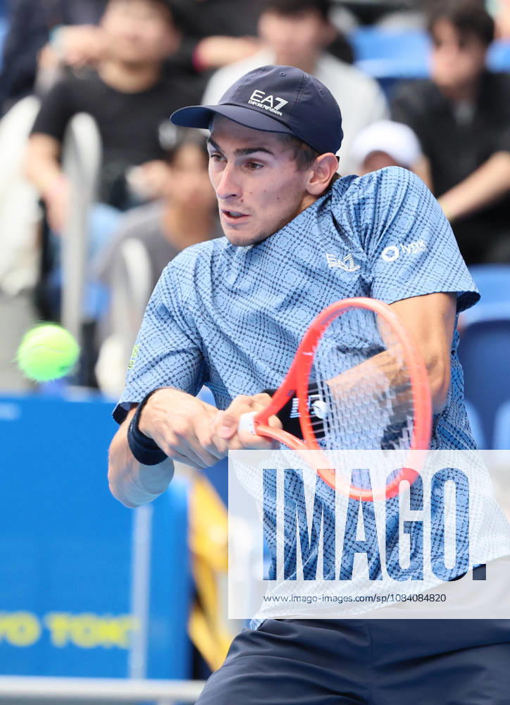 Tokyo, Japan - Matteo Arnaldi of Italy returns the ball against Carlos Alcaraz of Spain during the second round match of the Japan Open tennis championships at the Ariake Colosseum in Tokyo on Saturday, October 3, 2026. (photo by Yoshio Tsunoda AFLO) Noxthirdxpartyxsales 0868466243st YoshioxTsunodax