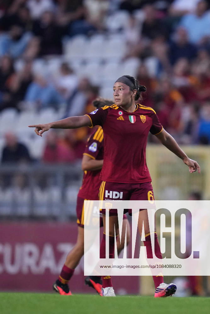 Romas Maya Doms celebrates after scoring during the Serie A Women soccer match between Roma and Lazio at the Rome s Tre Fontane stadium, Italy - Saturday October 3, 2026 - Soccer ( Photo by Alfredo Falcone LaPresse )