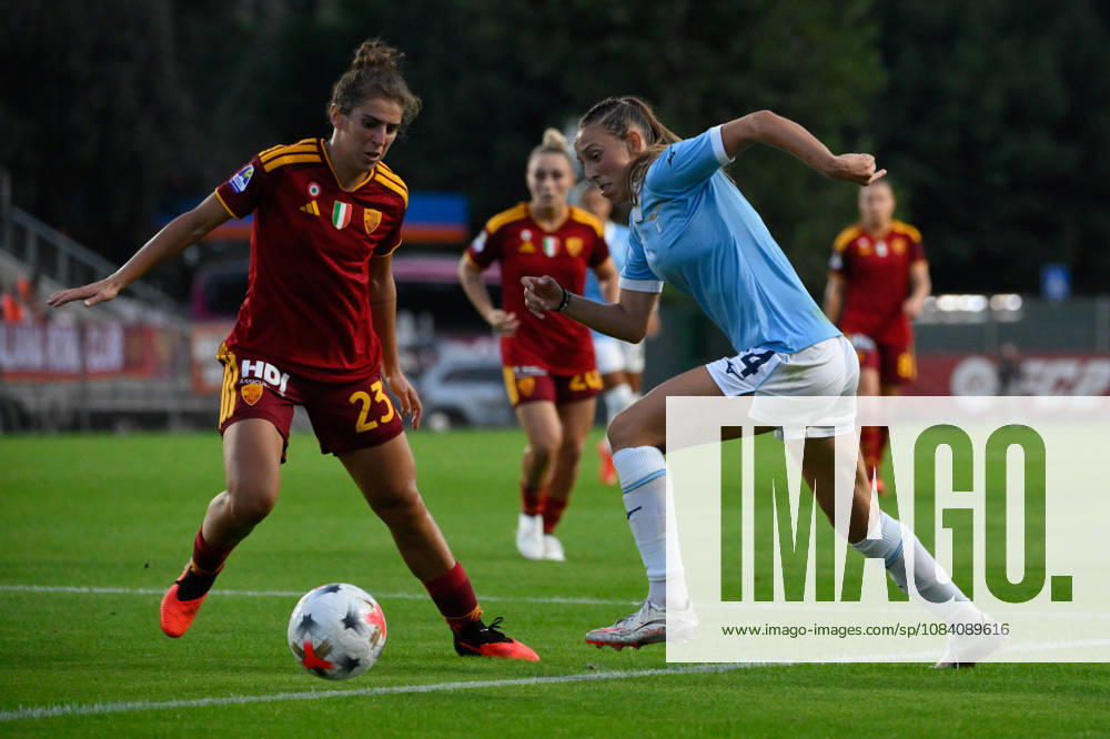 IPA89265765 - Lazio Women s Martina Zanoli battles for the ball with AS Roma s Valentina Bergamaschi during the Italian Women s Serie A Athora 2026 2027 match between AS Roma Women and SS Lazio Women at Tre Fontane Stadium on October 3, 2026.