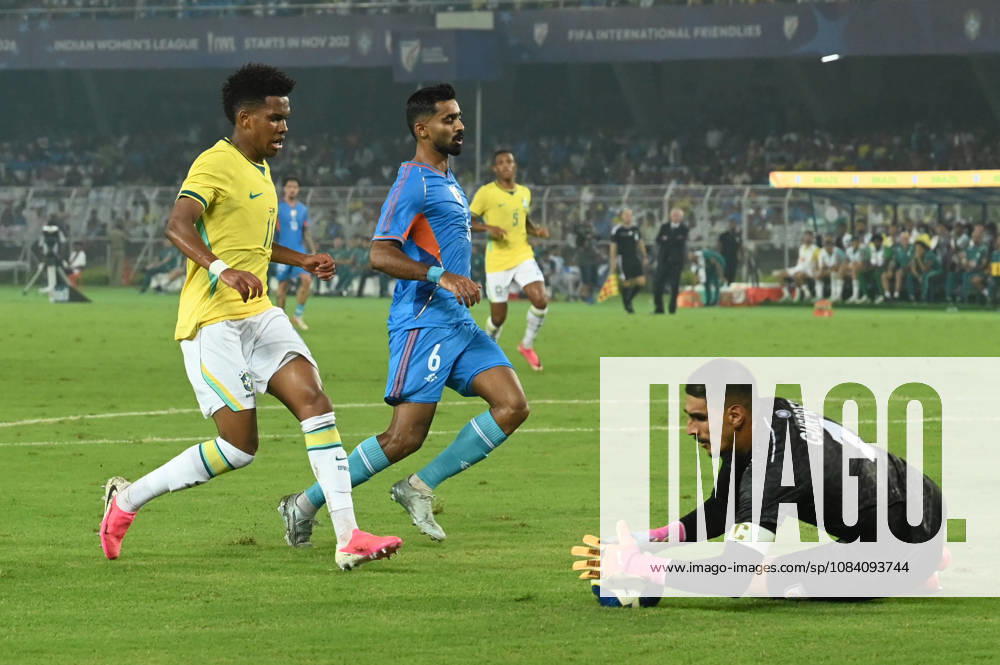 Estevao of Brazil in action during FIFA International Friendly, Länderspiel, Nationalmannschaft match against India at Vivekananda Yuva Bharati Stadium on October 3, 2026 in Kolkata, India. (Photo by Samir Jana Hindustan Times ) Kolkata: FIFA International Friendly Match Between Brazil And India At Vivekananda Yuva Bharati Stadium