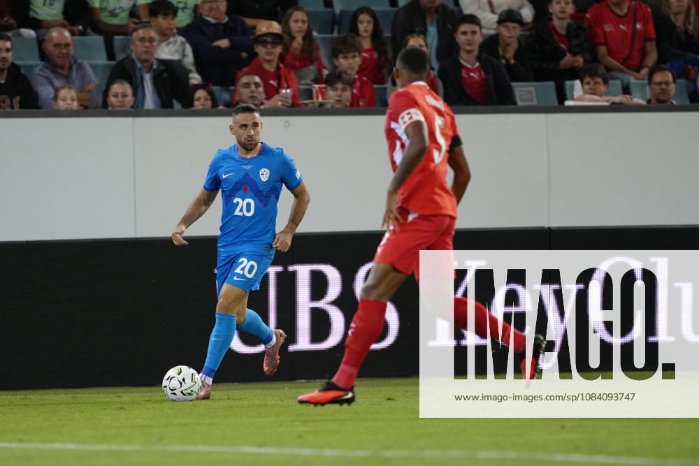 Aljosa Matko (20 SLO) against Manuel Akanji (5 SUI) during the UEFA Nations League match between Switzerland and Slovenia at thermoplan arena on October 03, 2026 in Luzern, Switzerland.