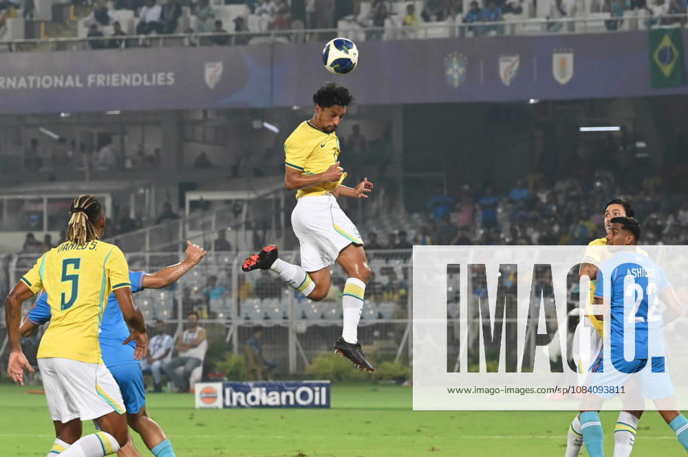Marquinhos of Brazil in action during FIFA International Friendly, Länderspiel, Nationalmannschaft match against India at Vivekananda Yuva Bharati Stadium on October 3, 2026 in Kolkata, India. (Photo by Samir Jana Hindustan Times ) Kolkata: FIFA International Friendly Match Between Brazil And India At Vivekananda Yuva Bharati Stadium
