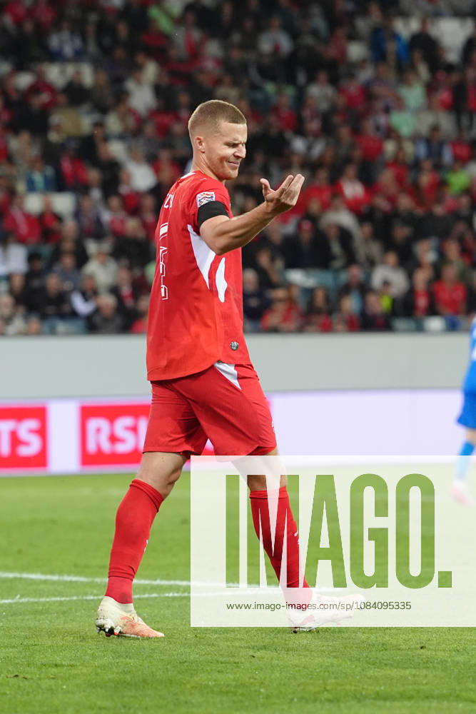 Nico Elvedi (4 SUI) with a gesture during the UEFA Nations League match between Switzerland and Slovenia at thermoplan arena on October 03, 2026 in Luzern, Switzerland.