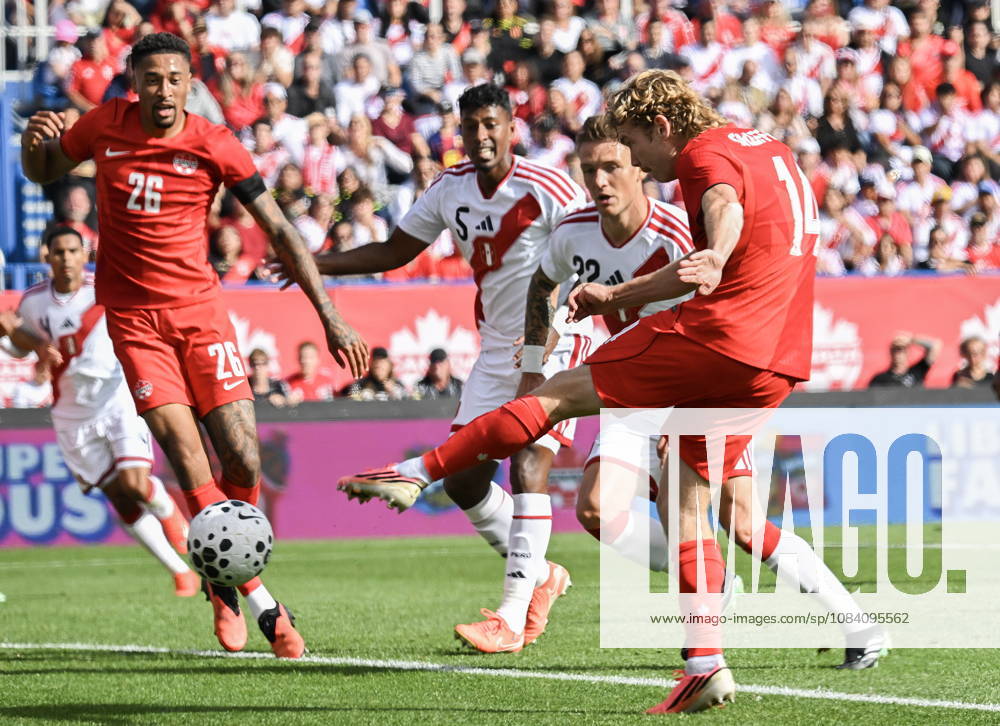 Canada s Jacob Shaffelburg (14) scores against Peru during first half International Friendly, Länderspiel, Nationalmannschaft soccer action in Montreal, on Saturday, Oct. 3, 2026. Canada News - October 3, 2026 - ZUMAc35_ 20261003_zaf_c35_028