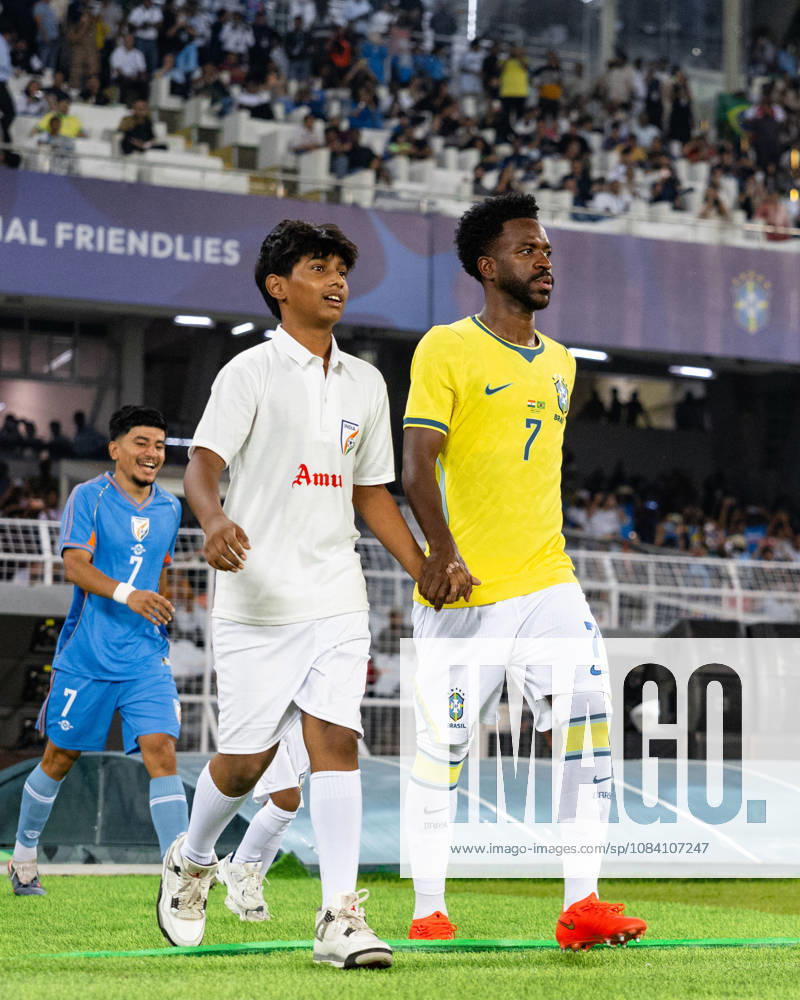 Vinicius Junior of Brazil looks on during friendly match between India and Brazil at the Vivekananda Yuba Bharati Krirangan (VYBK) Stadium in Kolkata, India on 3rd October, 2026