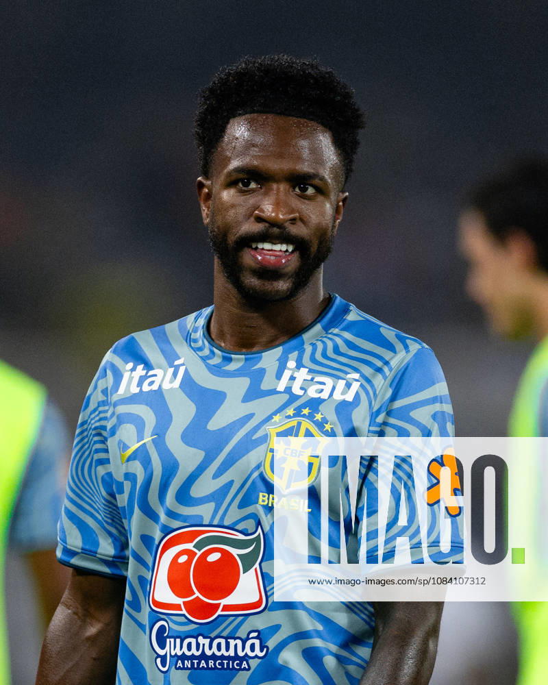 Vinicius Junior of Brazil looks on during friendly match between India and Brazil at the Vivekananda Yuba Bharati Krirangan (VYBK) Stadium in Kolkata, India on 3rd October, 2026