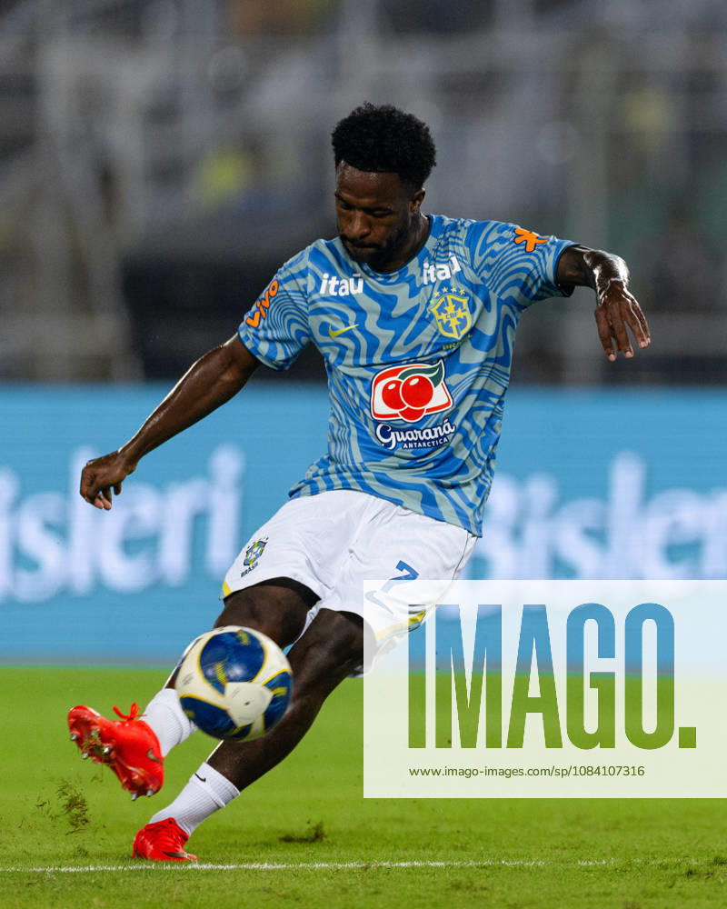 Vinicius Junior of Brazil shoots the ball during friendly match between India and Brazil at the Vivekananda Yuba Bharati Krirangan (VYBK) Stadium in Kolkata, India on 3rd October, 2026