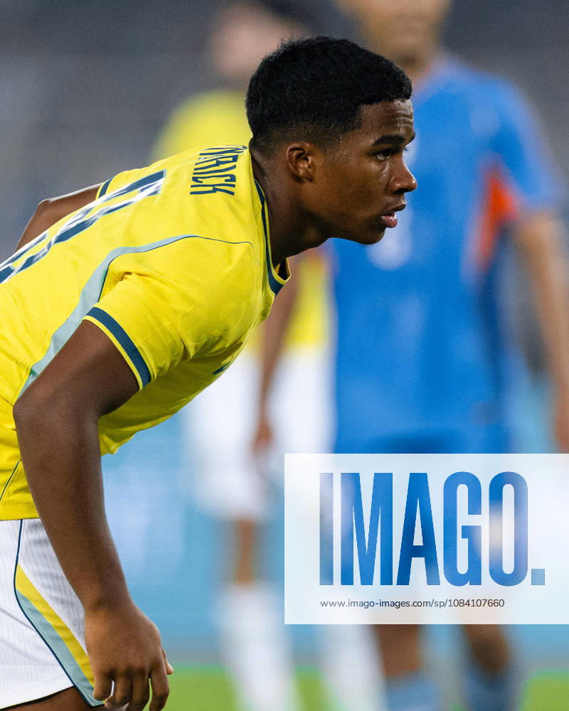 Endrick Felipe Moreira de Sousa of Brazil looks on during friendly match between India and Brazil at the Vivekananda Yuba Bharati Krirangan (VYBK) Stadium in Kolkata, India on 3rd October, 2026