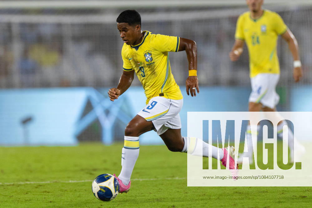 Endrick Felipe Moreira de Sousa of Brazil controls the ball during friendly match between India and Brazil at the Vivekananda Yuba Bharati Krirangan (VYBK) Stadium in Kolkata, India on 3rd October, 2026