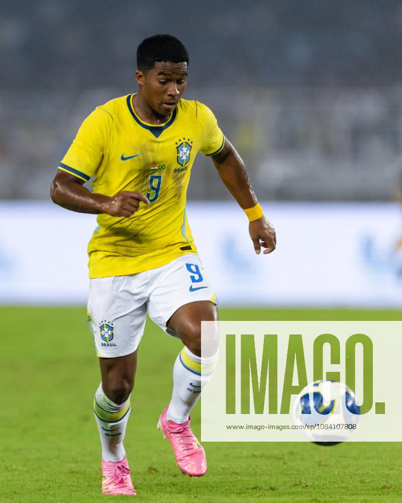 Endrick Felipe Moreira de Sousa of Brazil controls the ball during friendly match between India and Brazil at the Vivekananda Yuba Bharati Krirangan (VYBK) Stadium in Kolkata, India on 3rd October, 2026