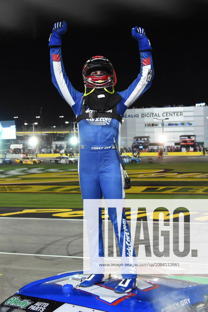 LAS VEGAS, NV - OCTOBER 03: Corey Day ( 17 Hendrick Motorsports HendrickCars.com Chevrolet) climbs on top of his car to celebrate winning the race during the NASCAR, Motorsport, USA OÕReilly Auto Parts Series Focused Health 302 on October 03, 2026, at Las Vegas Motor Speedway in Las Vegas, NV. (Photo by Chris Williams LVMS Icon Sportswire) AUTO: OCT 03 NASCAR OÕReilly Auto Parts Series Focused Health 302 Icon0072610031156