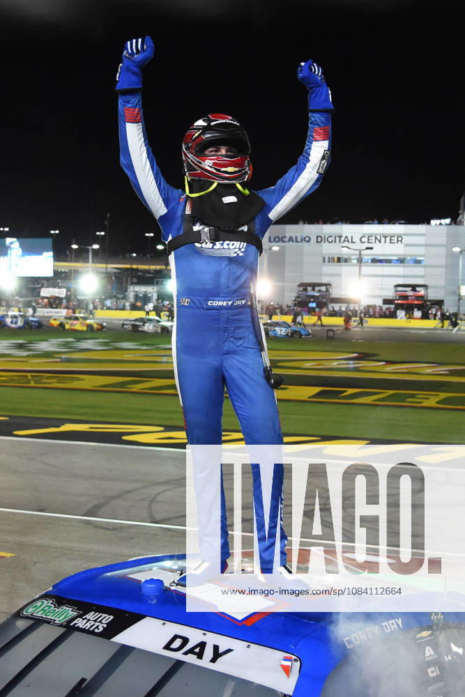LAS VEGAS, NV - OCTOBER 03: Corey Day ( 17 Hendrick Motorsports HendrickCars.com Chevrolet) climbs on top of his car to celebrate winning the race during the NASCAR, Motorsport, USA OÕReilly Auto Parts Series Focused Health 302 on October 03, 2026, at Las Vegas Motor Speedway in Las Vegas, NV. (Photo by Chris Williams LVMS Icon Sportswire) AUTO: OCT 03 NASCAR OÕReilly Auto Parts Series Focused Health 302 Icon0072610031157