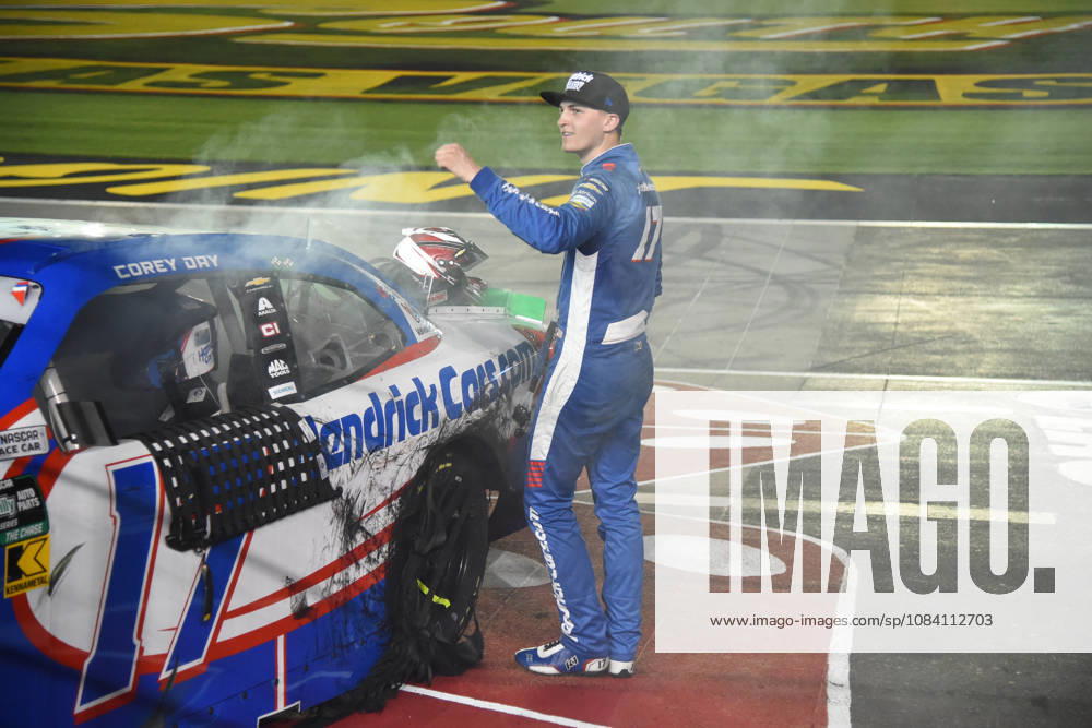LAS VEGAS, NV - OCTOBER 03: Corey Day ( 17 Hendrick Motorsports HendrickCars.com Chevrolet) celebrates winning the race during the NASCAR, Motorsport, USA OÕReilly Auto Parts Series Focused Health 302 on October 03, 2026, at Las Vegas Motor Speedway in Las Vegas, NV. (Photo by Chris Williams LVMS Icon Sportswire) AUTO: OCT 03 NASCAR OÕReilly Auto Parts Series Focused Health 302 Icon0072610031169