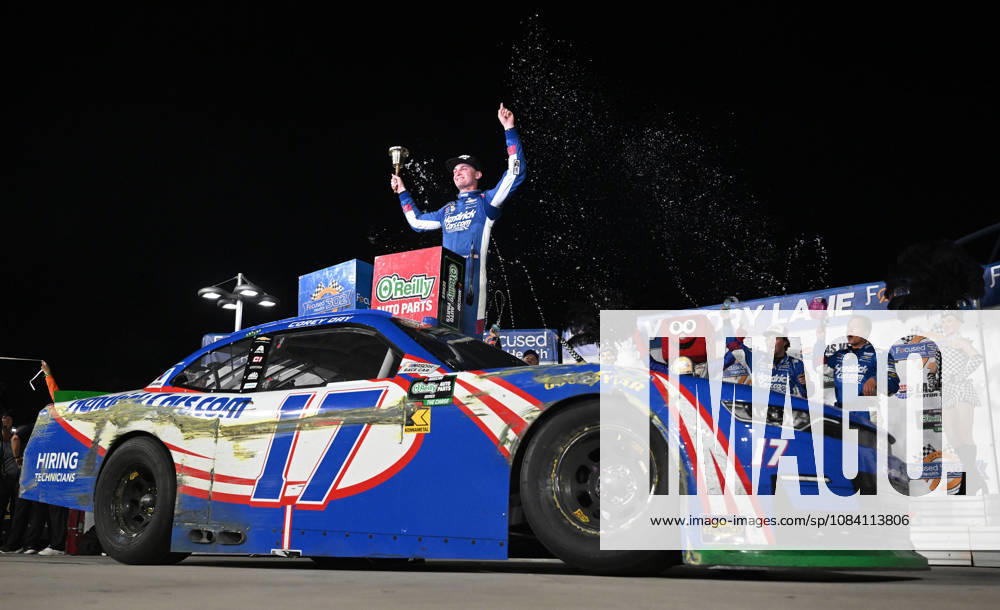 LAS VEGAS, NV - OCTOBER 03: Corey Day ( 17 Hendrick Motorsports HendrickCars.com Chevrolet) celebrates in victory lane after winning the NASCAR, Motorsport, USA OReilly Auto Parts Series Focused Health 302 playoff race at Las Vegas Motor Speedway Saturday Oct. 3, 2026 in Las Vegas, Nevada. (Photo by Will Lester Icon Sportswire) AUTO: OCT 03 NASCAR OReilly Auto Parts Series Focused Health 302 Icon26100355312