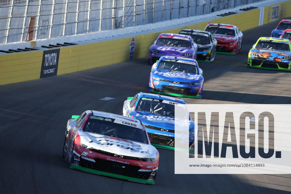 LAS VEGAS, NV - OCTOBER 03: Sheldon Creed ( 00 Haas Factory Team Road Ranger Chevrolet) leads Corey Day ( 17 Hendrick Motorsports HendrickCars.com Chevrolet) during the NASCAR, Motorsport, USA O Reilly Auto Parts Series Focused Health 302 playoff race at Las Vegas Motor Speedway Saturday Oct. 3, 2026 in Las Vegas, Nevada. (Photo by Matthew Bolt Icon Sportswire) AUTO: OCT 03 NASCAR OReilly Auto Parts Series Focused Health 302 Icon296000360603400