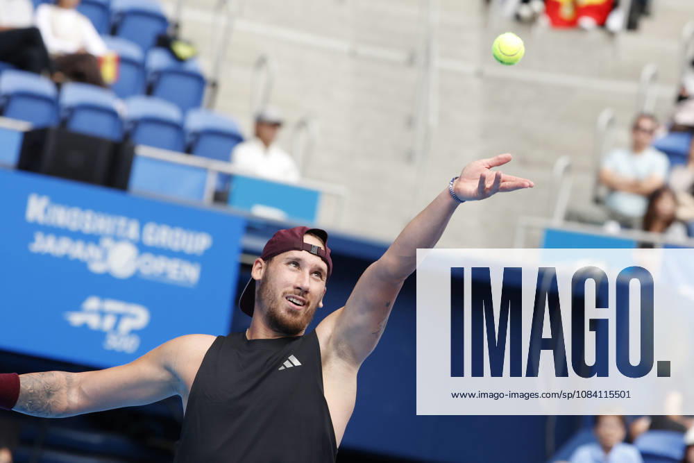 Kyrian Jacquet (France) serves against Jaume Munar (Spain) during their Quarter-final match at the Kinoshita Group Japan Open Tennis Championships at Ariake Colosseum in Tokyo. The tournament runs from September 29 to October 6. Munar won 6-4, 6-2. Tennis 2026:Jaume Munar Battles Kyrian Jacquet In Japan Open - ZUMAm191 20261004_aap_m191_007